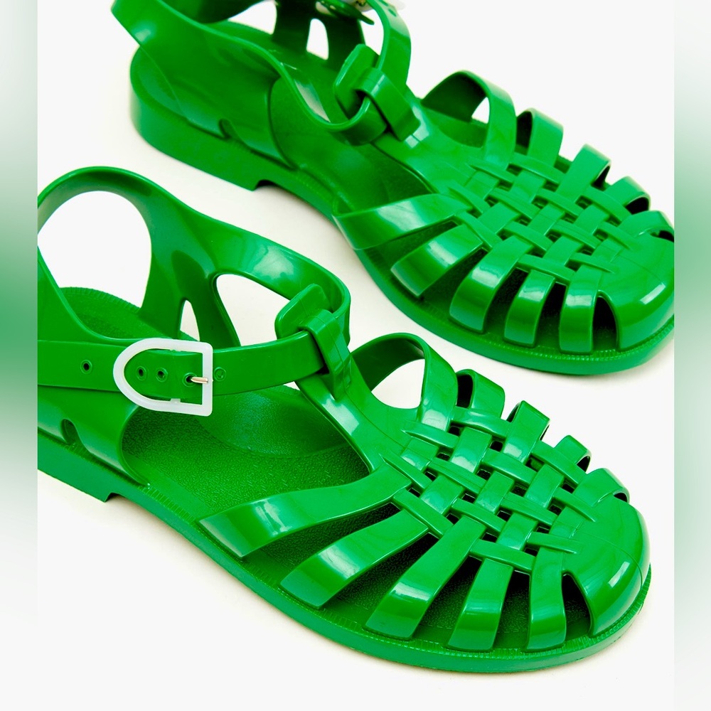Clare V Green Woven Jelly Sandals with Buckle